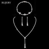 Fashion Crystal Bridal Jewelry Sets Silver Color Geometric Choker Necklace Earrings Bracelet Wedding Jewelry Sets