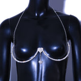 Double Heart Pendant Crystal Chest Bracket Bras Chain Body Jewelry For Women Rhinestone Body Chain Harness Sexy Femme Party Rave