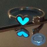 Luminous Love Heart Ring Glow In Dark Fashion Adjustable Couples Rings Silver Color Pink Blue Light Jewelry Gift For Lover