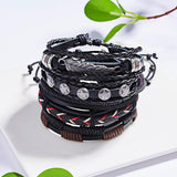 Mtcytea Men Bracelets Vintage Multilayer Leather Braid Bracelets Bangles Star Leaf Owl Handmade Rope Wrap Bracelets Male Gift Jewlery