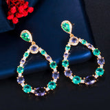 CWWZircons Gorgeous Round Brazilian Blue Cubic Zirconia Dangle Earring for Women Cute Aesthetic Luxury Bridal Jewelry Gift CZ775