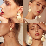 Mtcytea Fashion Earrings For Women Metal Single Drop Dangle Earrings Vintage Statement Round Geometric Earring Fashion Jewelry