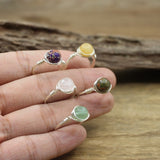 Silvery Wire Wrapped Stone Beads Rings Healing Crystal Quartz Lava Amethysts Circle Finger Ring Party Wedding Jewelry,QC4094