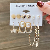 Fashion Gold Hoop Earrings Set Women Pearl Hoop Earrings Oversize Metal Circle Punk Earring Female Fashion Jewelry