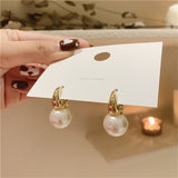 Mtcytea  Cute Pearl Studs Hoop Earrings for Women Gold Color Eardrop Minimalist Tiny Huggies Hoops Wedding Fashion Jewelry