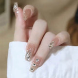 false nails with designs acrylic for nail Imitation Pearl Lace Bowknot press on nails Charming Pre Design fake nails with glue