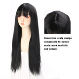 Synthetic Long straight hair black comic bangs girl wig natural bangs cosplay Lolita party Heat-resistant wig