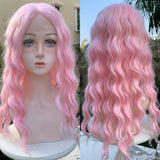 LANLAN Synthetic Pink Gradient Brown Front Lace Long Straight Wig Cosplay Everyday Party Lolita Lace Wig For Women