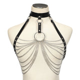 Mtcytea Goth Leather Body Harness Chain Bra Top Chest Waist Belt Witch Gothic Punk Fashion Metal Girl Festival Jewelry Accessories