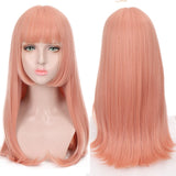 Long straight hair wig synthetic pink bangs Cosplay wig ladies synthetic bangs wig