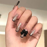 Mtcytea 24pcs Kawaii Press on Nails y2k False Nails Set Rhinestone Acrylic Artificial Nails with Design Reusable french Long Fake Tips