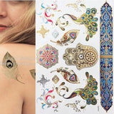 1 sheet Flash Boho Metallic Gold Feathers Shimmering Jewellery Festival Temporary Tattoo