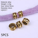 Mtcytea 5 Pcs Retro Silver Metal Hair Braid Dread Dreadlock Beard Beads Rings Tube Appro 6mm Inner Hole Jewelry 40 Style