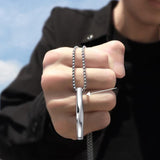 Fashion New Black Rectangle Pendant Necklace Men Trendy Simple Stainless Steel Chain Men Necklace Jewelry Gift