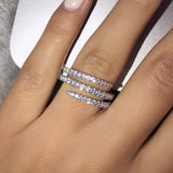 Cute 3 Round Silver Color Ring with Bling Zircon Stone for Women Fashion Jewelry Wedding Engagement Ring