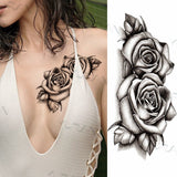 Sexy Black Flower Butterfly Temporary Tattoos For Women Thigh Men Fake Moon Rose Compass Fake Tatoos Forearm Tattoo Stickers