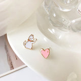 Asymmetry Of Fashion Cute Cat Fan Earring Kitten Stud Earrings Pink Rabbit Cherry Blossom Accessories Trend Party Jewelry Gift