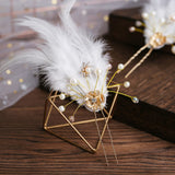 Mtcytea  2 Pcs Bride Hairpin Feather Baroque Golden color Hairpins Pearl Jewelry Wedding Hair Accessories Girl's Hair Ornaments