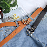 Double Ring Belts for Women Girls Fashion Leopard Waist Belt PU Metal Buckle Heart Pin Belt Leisure Dress Jeans Wild Waistband