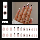 Mtcytea 24Pcs/Set Fake Nails With Glue Full Cover Nail Tips Press On Med Nails DIY Manicure Oval Head False Nails Pink Almond Artificial