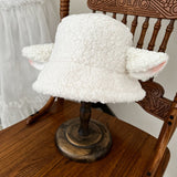 Mtcytea Handmade Sheep Baa Bucket Hat Lolita Sheep Cap with Ears Cute Girl Lambswool Material Black White Sheep Ear Hat Holiday Gift