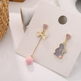 Asymmetry Of Fashion Cute Cat Fan Earring Kitten Stud Earrings Pink Rabbit Cherry Blossom Accessories Trend Party Jewelry Gift