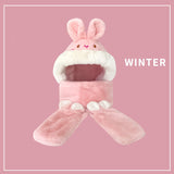 women fashion Cute Cartoon Rabbit ears HatImitation mink Cap girl Winter Warmth Thickened with Scarf gloves one-piece hat