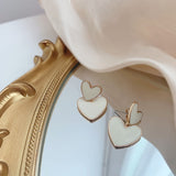 New Fashion Korean Drop Earrings For Women White Enamel Double Heart Korean Jewelry Female Earring Girls Gift