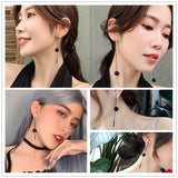 Mtcytea New  Long Tassels Black Joker Contracted Metal Ball Drop Earrings Women Temperament Weddings Jewelry Gift