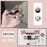 Mtcytea 24PCS Glitter Press On Nails Korean Style Heart Rhinestone Design Coffin Fake Nails Full Cover Acrylic Nails Tips for girls Gift