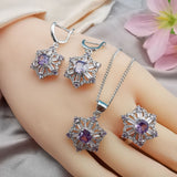 3 Pcs/set New Arrival Hearts & Arrows Earrings Necklace Ring Set for Women Engagement Party Jewelry