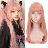 Synthetic Long straight hair black comic bangs girl wig natural bangs cosplay Lolita party Heat-resistant wig