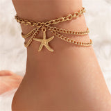 Vintage Starfish Pendant Multi-Layer Ankle Bracelets Stainless Steel Anklets for Women Jewelry  Boho Anklet Chain Accessories