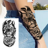 Black Forest Tattoo Sticker For Men Women Children Tiger Wolf Death Skull Temporary Tattoo Fake Henna Skeleton King Animal Tatoo