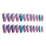 Mtcytea 24pcs Shiny Crystal Ballerina Press on Nail Cat Eye False Nail Patch Full Finished Purple Blue Glitter Wearable Manicure Tips