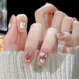 24pcs Short False Nail Gradient Color With Glitter Sequins Design Fake Nails Patch Full Cover Artificial Acrylic Nail Tips