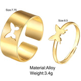 Vintage Butterfly Ring Set 2-piece Set Creative Personality Butterfly Punk Couple Open Ring