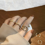 Bohemian Gold Color Chain Rings Set For Women Fashion Boho Moon Heart Butterfly Zircon Rings Party Trend Jewelry Gift