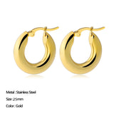 Classic Stainless Steel Ear Buckle for Women Trendy Gold Color Small Large Circle Hoop Earrings Punk Hip Hop Jewelry Accessories