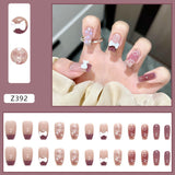 24Pcs Coffin Pink False Nails 3D Heart Diamond y2k Mid-length Fake Nails Full Finished Tulip Pattern Fake Nail Patches For Girls