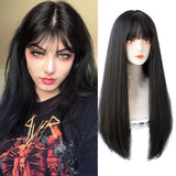 Synthetic Long straight hair black comic bangs girl wig natural bangs cosplay Lolita party Heat-resistant wig