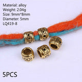 Mtcytea 5 Pcs Retro Silver Metal Hair Braid Dread Dreadlock Beard Beads Rings Tube Appro 6mm Inner Hole Jewelry 40 Style