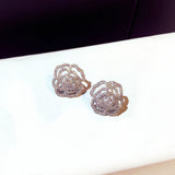 Famous Luxury Brand Designers Jewelry Elegant Full Crystal Flower Stud Earrings For Women Quality Rose Earring