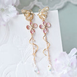 Trendy Asymmetric Dangle Earrings For Women Shiny Crystal Flower Butterfly Long Tassel Cute Cat Earring Sweet Jewelry