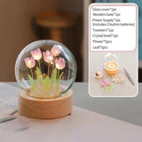 Tulips Fake Flower Mini Night Light Artificial Flowers Fake Plant Glass Bouquet Living Room Bedroom Festive Party Desktop Decor