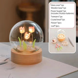 Tulips Fake Flower Mini Night Light Artificial Flowers Fake Plant Glass Bouquet Living Room Bedroom Festive Party Desktop Decor