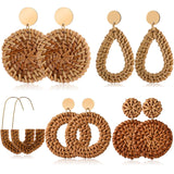 Hawaii Woman Earring Handmade Geometric Rattan Weave Earrings For Women Round Hexagon Drop Dangle Earring Trend Party Gifts