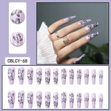 24Pcs/Set Manicure Wearable Ballerina Removable Coffin Nail With Glue Fake Nails Finished Women Girls False Nails Art Decoration