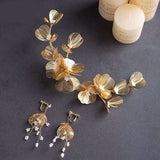 Mtcytea Vintage Tiara Gold Flower Hair Accessories Butterfly Headband With Earrings Haar Jewellery Pearl Headpiece Headdress