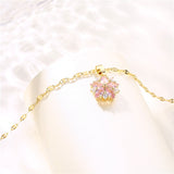 Korean Fashion Pink Crystal Sakura Pendant Stainless Steel Necklaces For Women Cute Romantic Female Wedding Jewelry Neck Chain